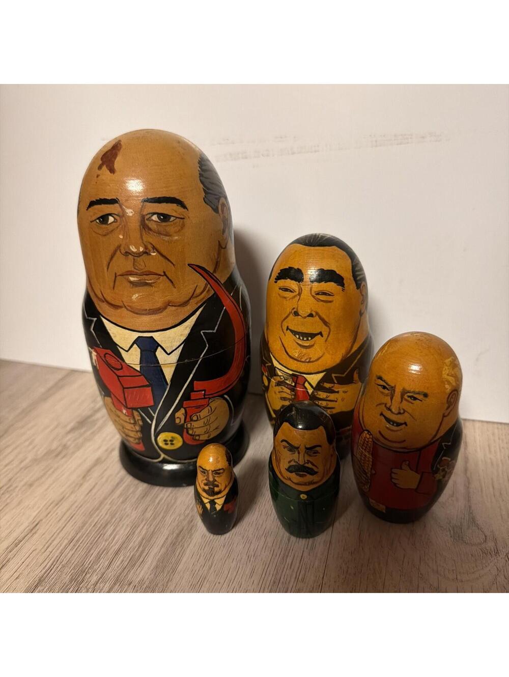Vintage Russian Soviet Political Leaders Nesting Dolls Matryoshka